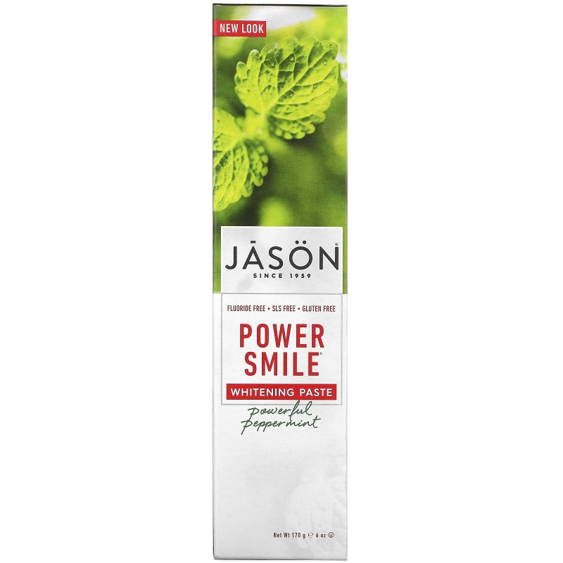 Jason Natural, PowerSmile, отбеливающая паста против зубного налета, & Whitening Paste, яркий мятный вкус, 6 унц. (170 г)