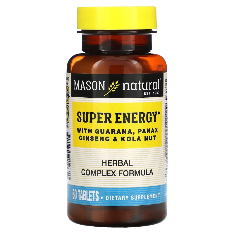 Mason Natural, Super Energy with Guarana, Panax Ginseng & Kola Nut, 60 Tablets