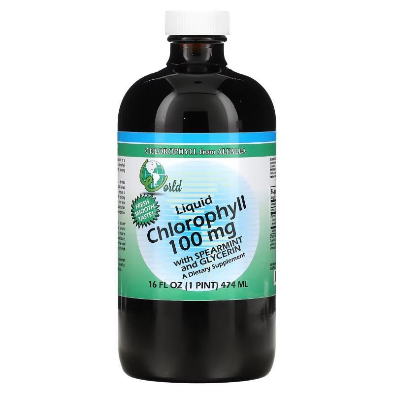 World Organic Жидкий хлорофилл с мятой и глицерином 100 мг 16 жидких унций (474 мл)