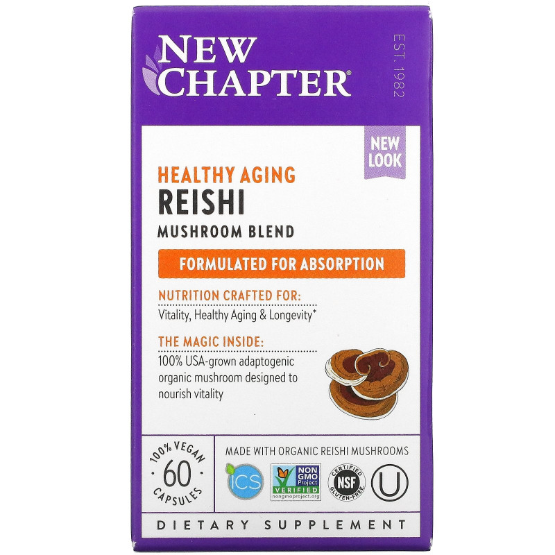 New Chapter, Organics, LifeShield, рейши, 60 вегетарианских капсул