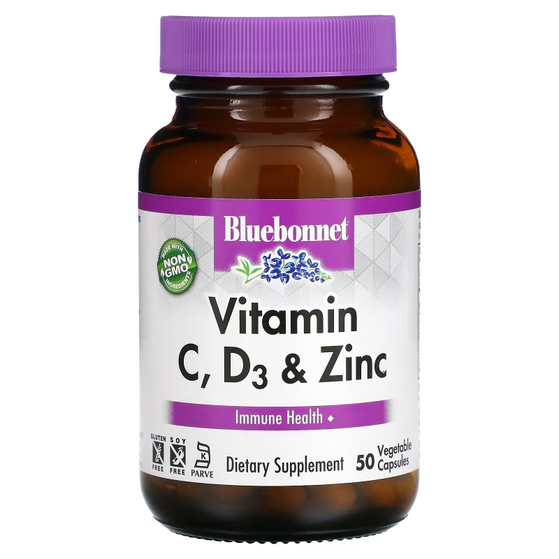 Bluebonnet Nutrition, Vitamin C, D3 & Zinc, 50 Vegetable Capsules