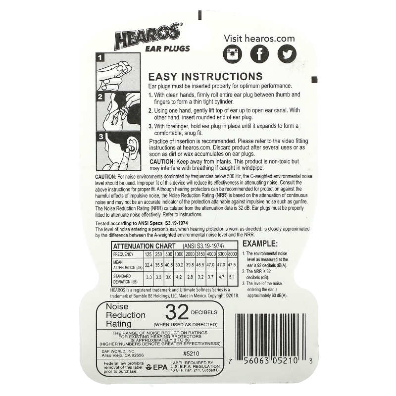 Hearos, Ear Plugs, 14 Pairs