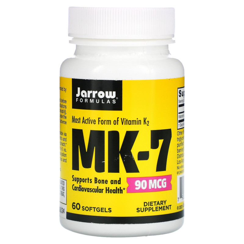 Jarrow Formulas, MK-7, витамин K2 в форме MK-7, 90 мкг, 60 мягких капсул