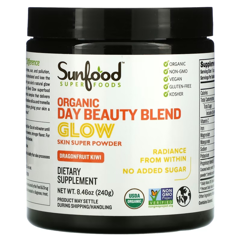 Sunfood, Organic Day Beauty Blend, Glow, Dragonfruit Kiwi, 8.46 oz (240 g)