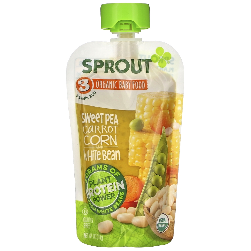 Sprout Organic, Baby Food, 8 Months & Up, Sweet Pea, Carrot, Corn And White Bean, 4 oz ( 113 g)