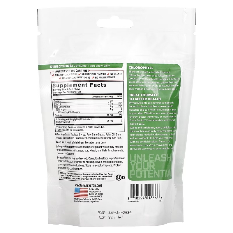 Force Factor, Fundamentals, Chlorophyll, Fresh Mint, 30 Soft Chews