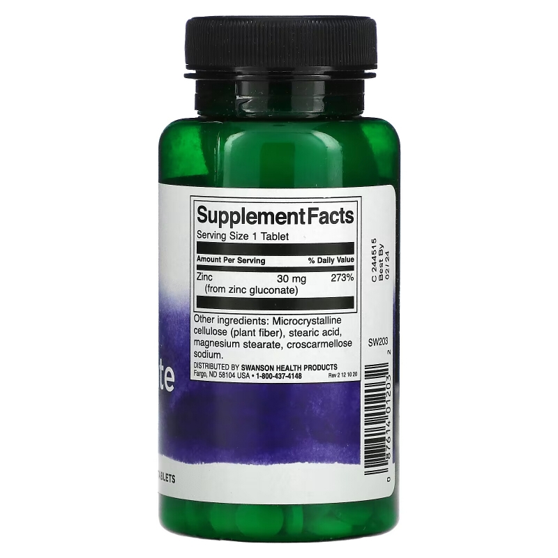 Swanson, Zinc Gluconate, 30 mg, 250 Tablets