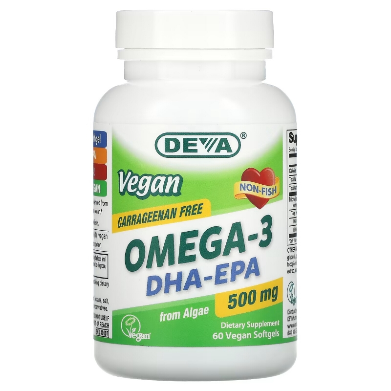 Deva, Vegan Omega-3 DHA-EPA, 500 mg, 60 Vegan Softgels