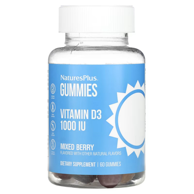 NaturesPlus, Vitamin D3 Gummies, Mixed Berry, 1,000 IU, 60 Gummies